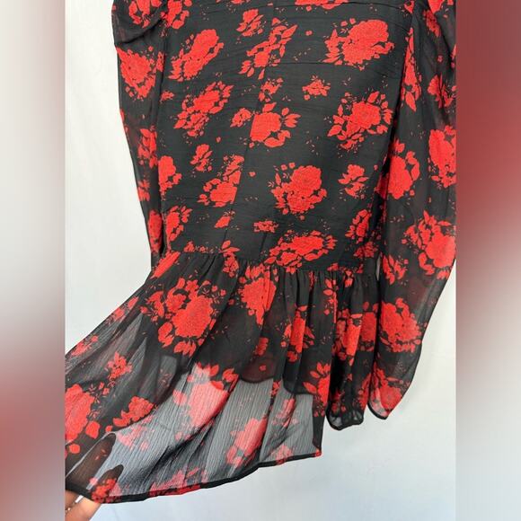 Zara Women’s Sheer Chiffon Black Red Floral Blouse Size Medium - Picture 11 of 15